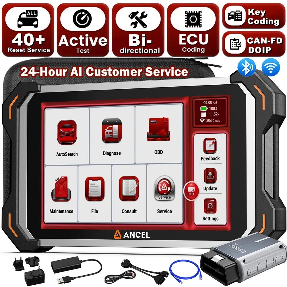 ANCEL DS600 BT OBD2 Scanner Bidirectional ECU Key Coding DoIP DPF TPMS BMS SAS IMMO 34+ Reset Car Diagnostic Tool
