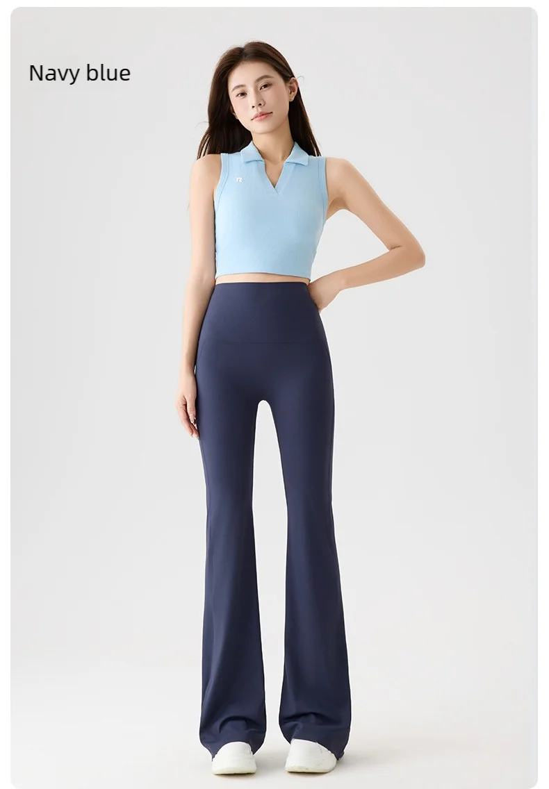 Women Bootcut Shark Yoga Flare Pants With Back Waist Pocket Fitness Workout Leggings Casual Sports Long Pants High Waist Trouser