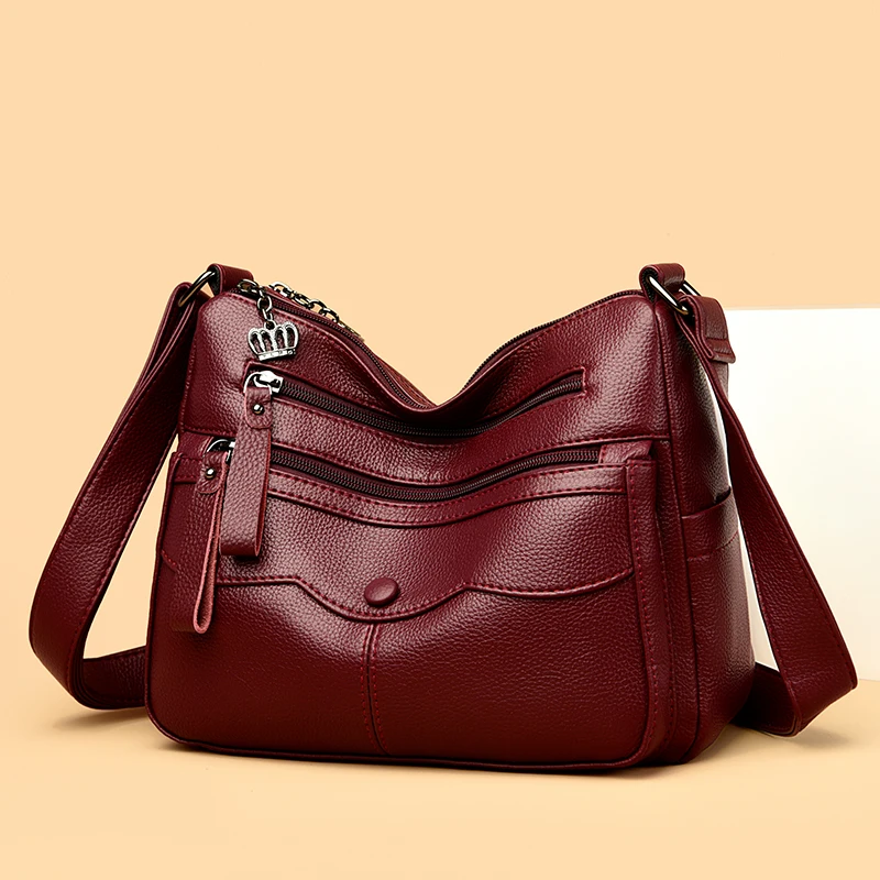 20024 Bag Women\'s Cross-border New Women\'s Fashion Mother Soft Leather Large Capacity Shoulder Bag Messenger Bag High-capacity