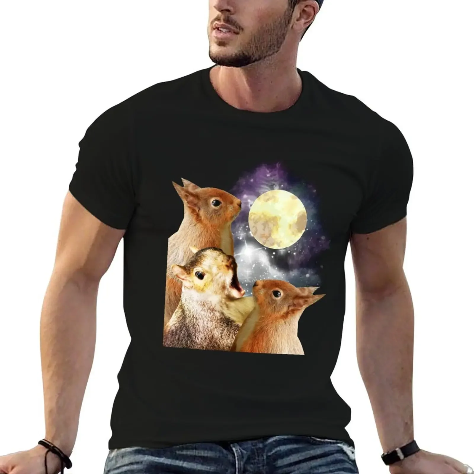 three squirrel moon T-Shirt boys animal print korean fashion men t shirts