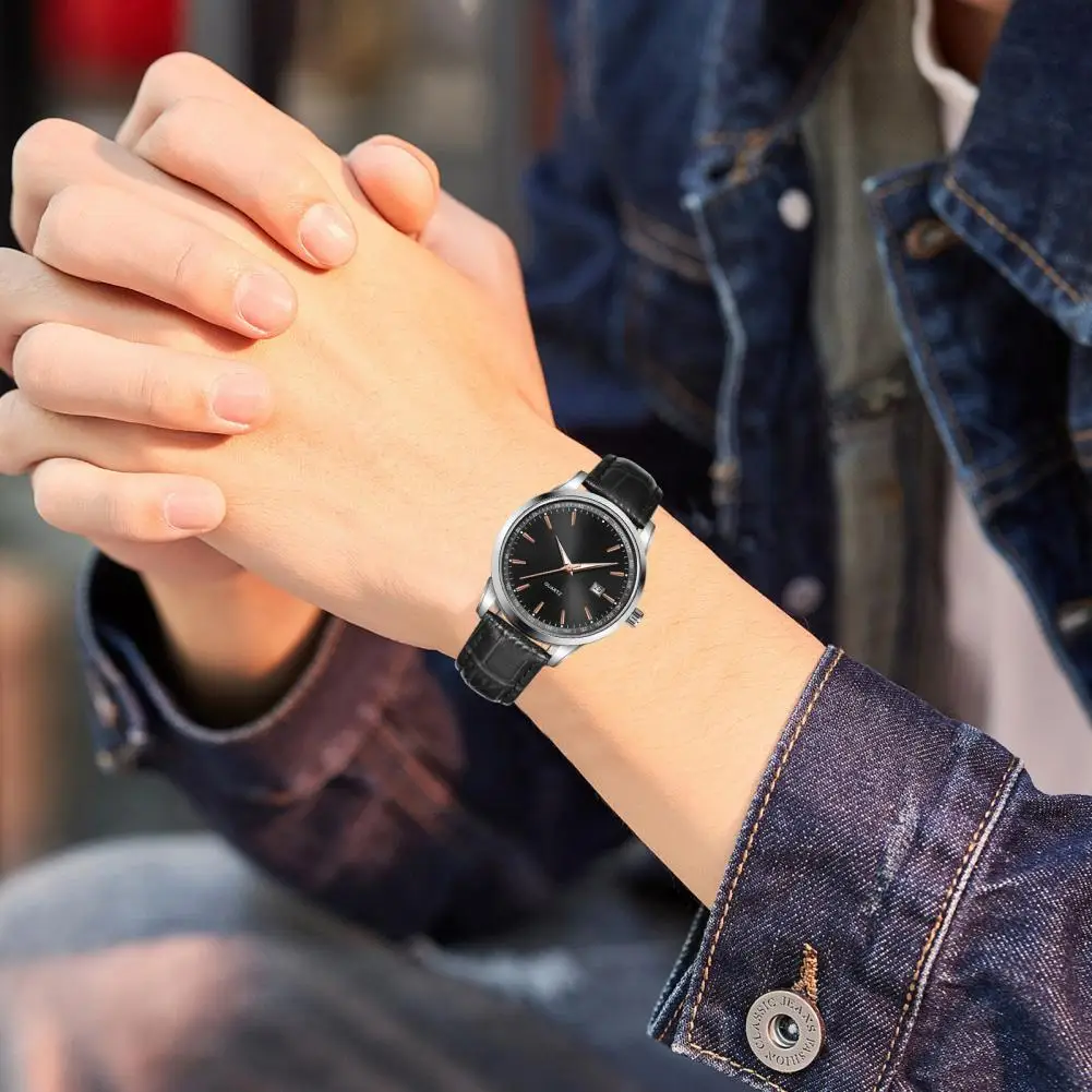 Мужские часы для повседневного случая Элегантные водонепроницаемые мужские часы с простым циферблатом Функция календаря Деловой повседневный дизайн для повседневного использования