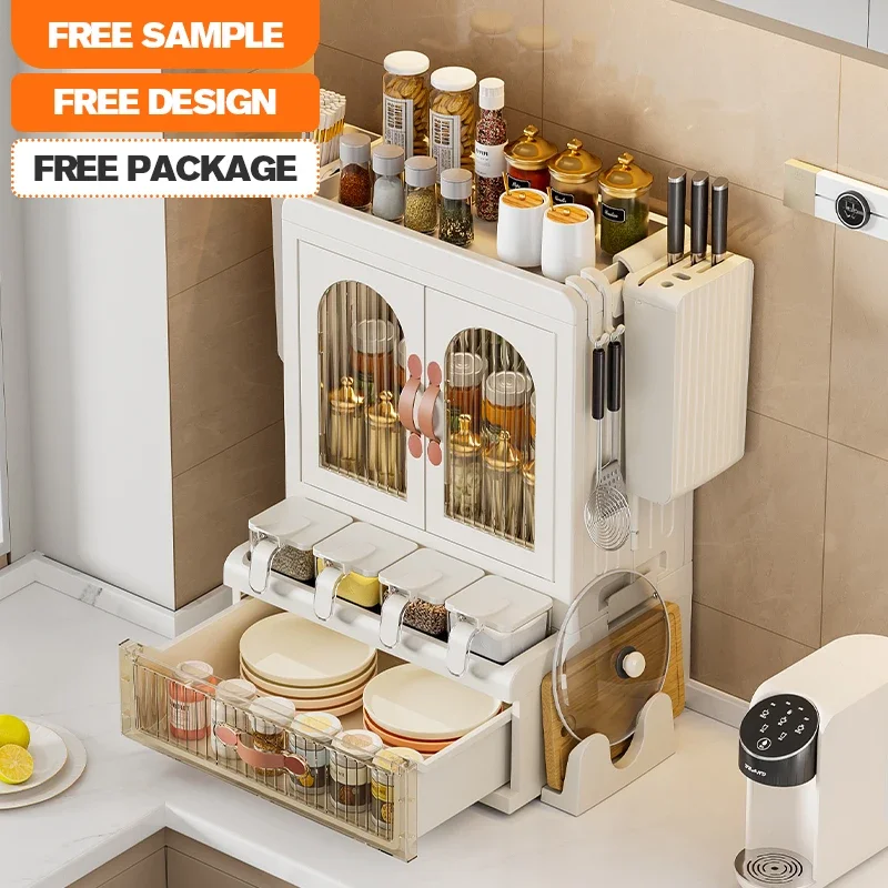 Kitchen Spice Organizer Waterproof Dustproof Large Capacity Partition Storage Seasoning Storage Cabinet