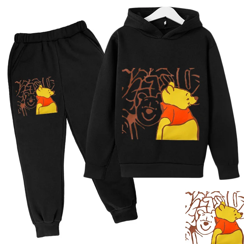 Winnie the Pooh Cartoon Children\'s Hoodie Casual Tops Sports Shirt Kids Boys\' Baby and Girls\' Autumn/Winter Pants Two Piece Sets