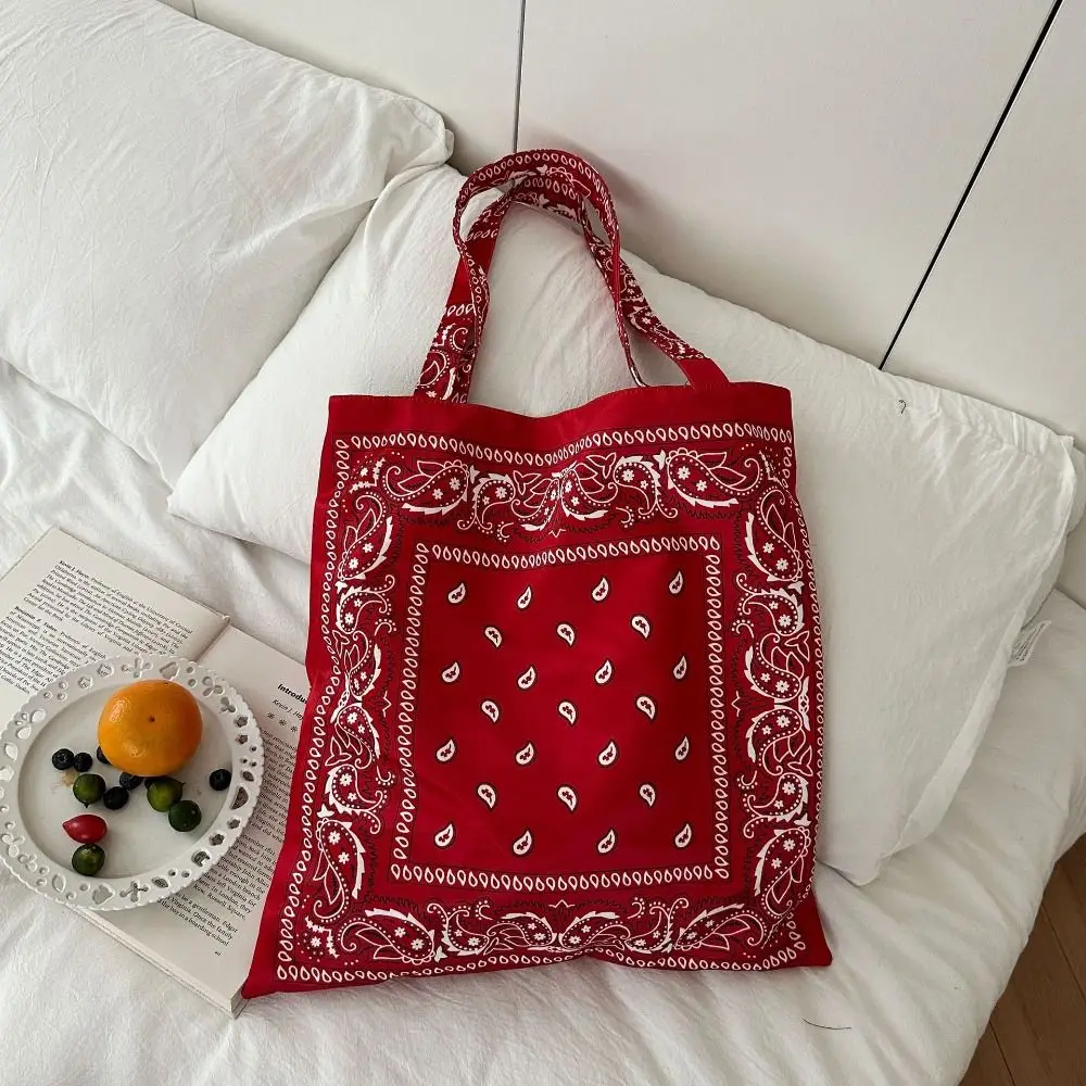 

Elegant Printed Cashew Flower Canvas Bag Large Capacity Retro Canvas Tote Bag Shopping Bag Lightweight Women's Handbag Summer