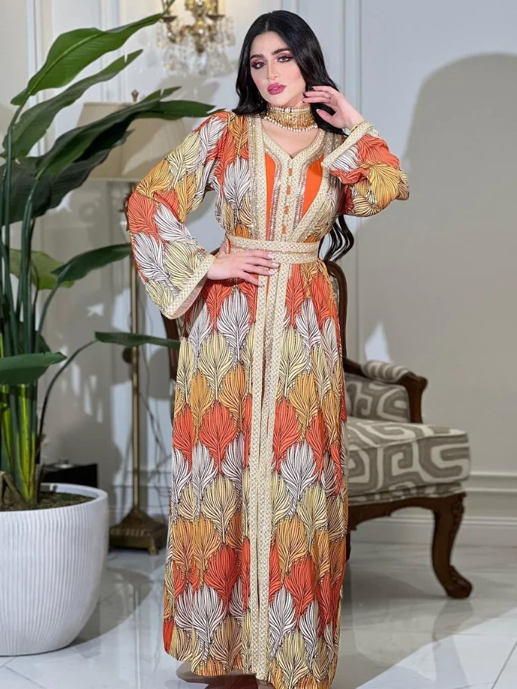 

Eid Morocco Muslim Party Dress Abaya for Women 2 Piece Set Islamic Dresses Belt Diamond Kaftan Vestidos Maxi Abayas Caftan 2023