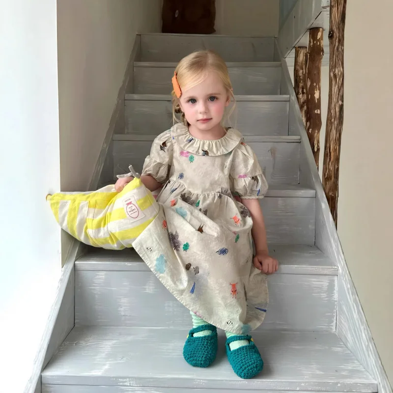 

Korean children's clothing2026New Summer Girls' Graffiti Doll Collar Princess Dress