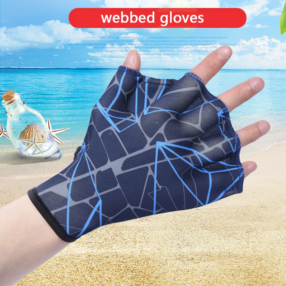 1 Pair Unisex Swimming Hand Fins Flippers Swim Finger Webbed Paddle Water Gloves for Upper Body Training Equipment