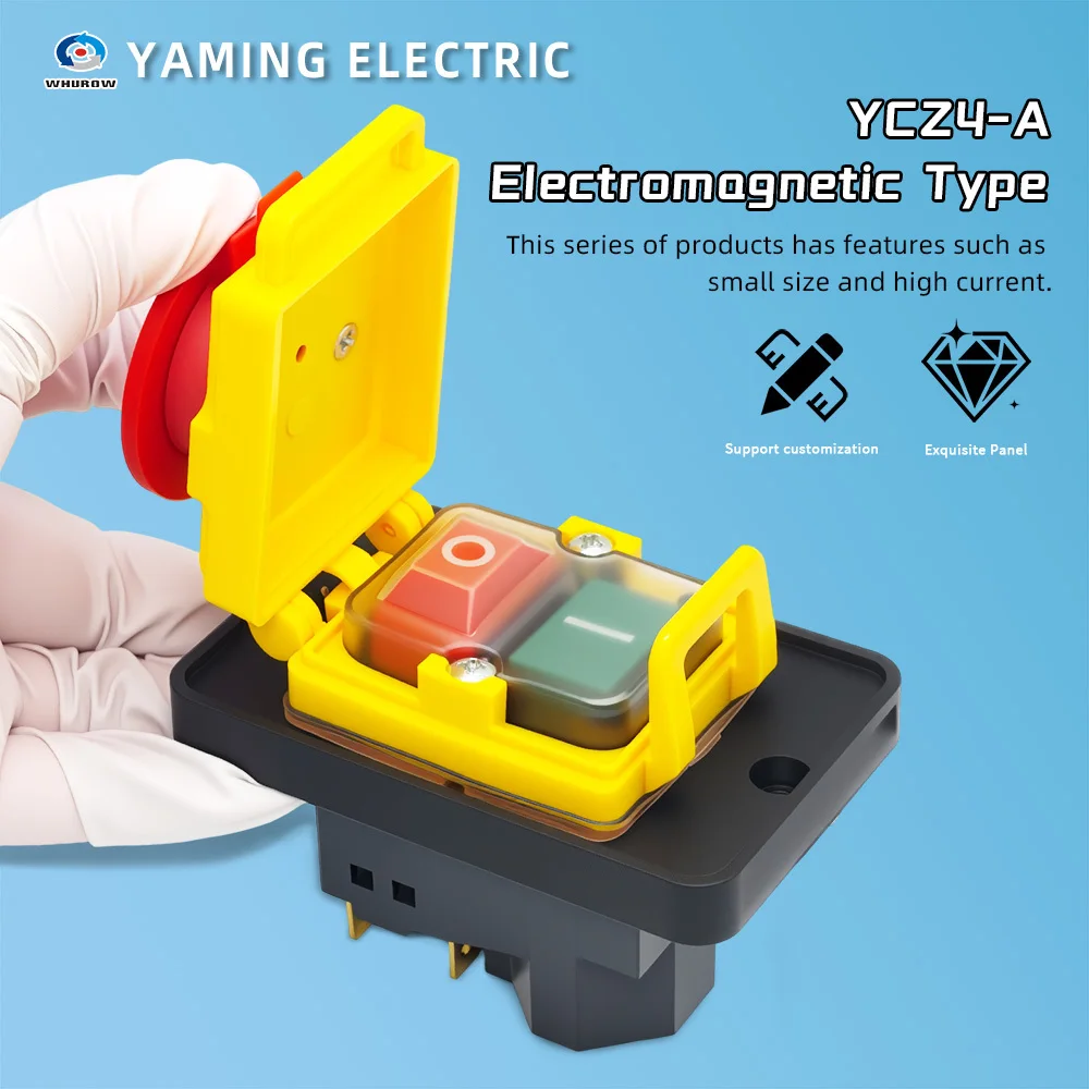 400V 7 Pins Electromagnetic Switch Starter On Off 15A With Protection Cover Waterproof Momentary Reset Push Button YCZ4-A