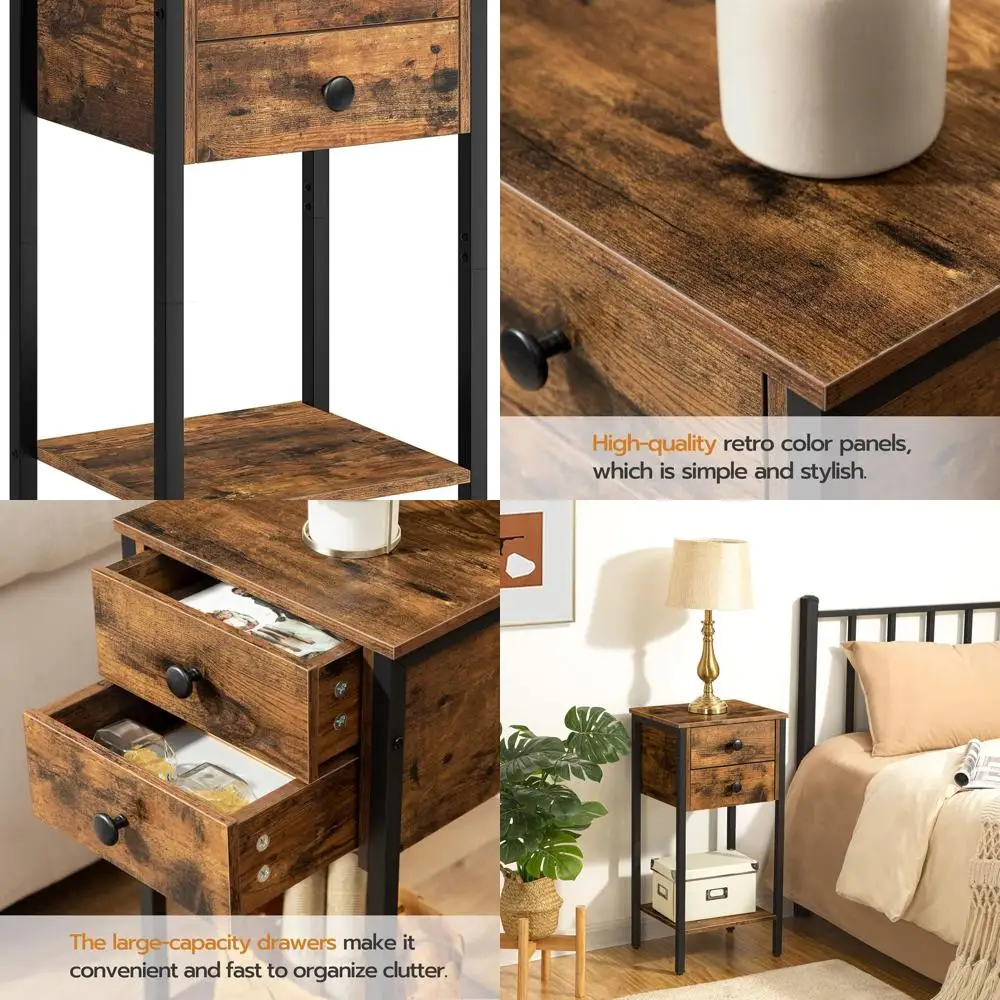 

Space-Saving Industrial 2-Drawer Nightstand with Shelf, Rustic Brown and Black, BF72BZ01