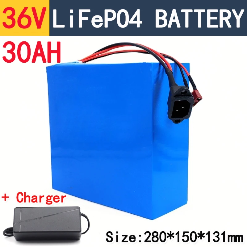 36v 30ah lifepo4 lithium battery pack 35A BMS 280*150*130mm for 500W 1000W tricycle two-wheeler go cart + 5A charger