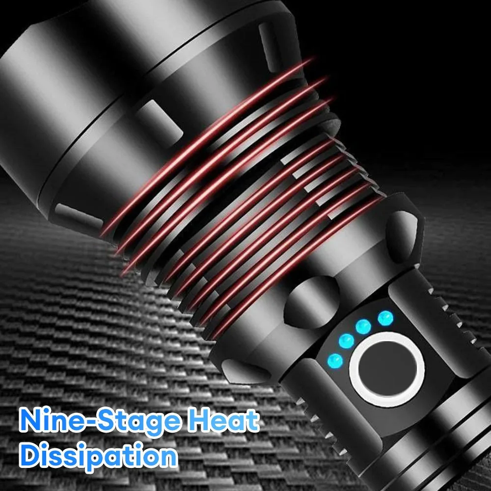 High Power LED Flashlight Super Bright Lantern Zoom Tactical Torch USB Rechargeable Powerful Hand Lamp Camping Outdoor Fishing