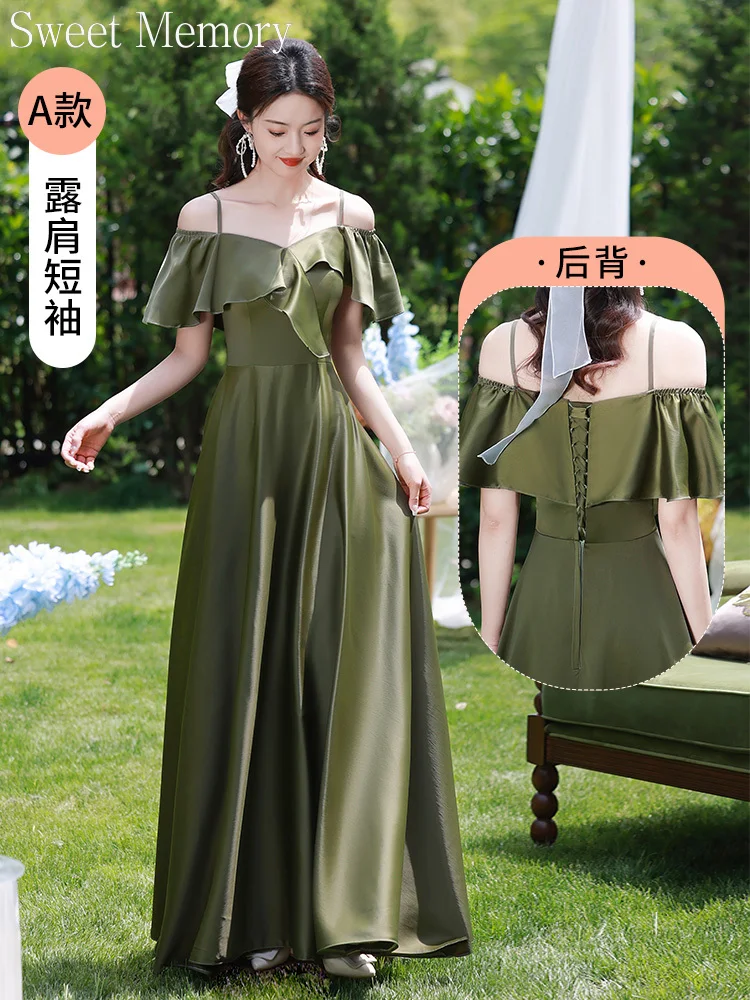 F2138 Customized Green Satin Bridesmaid Dresses Sweet Memory A-Line Birthday Graduation Gown Bride Sisters Wedding Party Dress