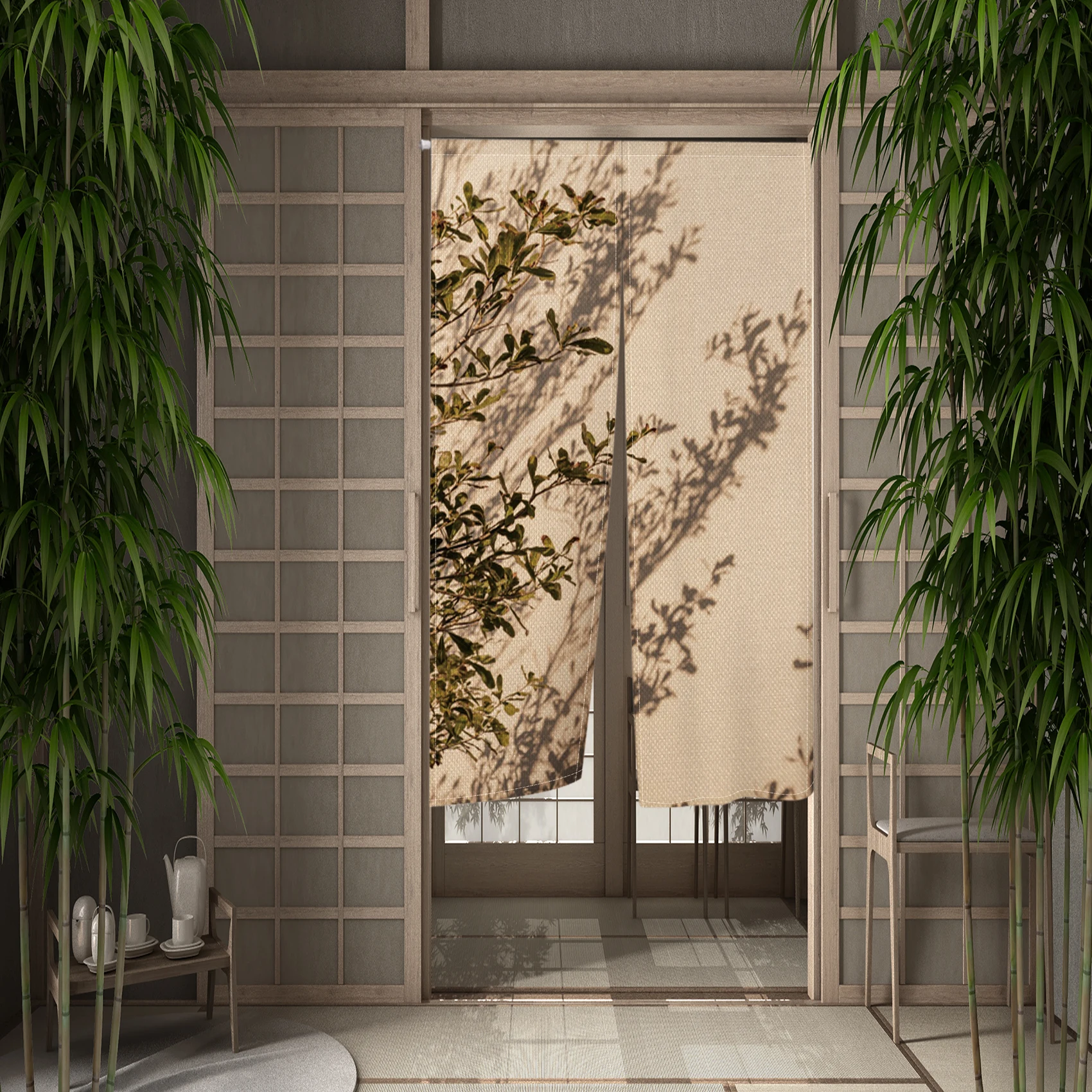 Japanese Curtains for Doorway Noren Botanical Tropical Plants Jungle Leaves Kitchen Short Curtains Room Linen Blackout Partition