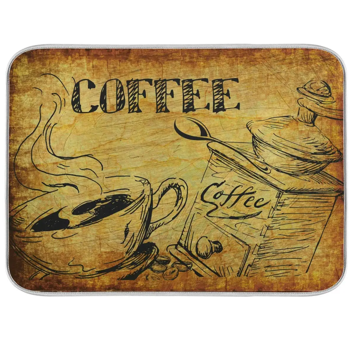 

Double-sided Dish Drying Mat Coffee Vintage Kitchen Counter Mat Medium 16 x 18 Inches,Reversible, Super Absorbent