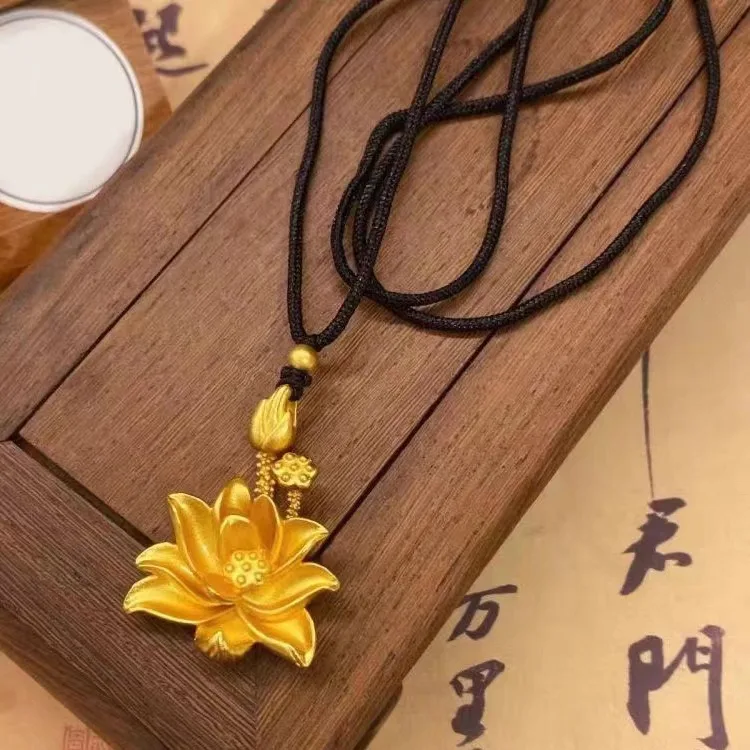 

24K Gold Women's Lotus Pendant | AU999 Pure Gold, 3D petals, diamond - dotted, gradient enamel, elegant & tranquil