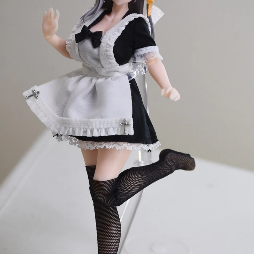 

【Только одежда】Набор для кукол ручной работы 1/12: платье с пышными рукавами, фартук с бантом, носки до бедра, комплект горничной для 6-дюймовых фигурок Snail Shell.