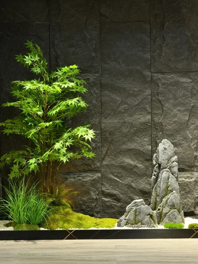 

A48 New Chinese indoor simulation green plant rockery combination maple tree fake tree landscape tea room decoration