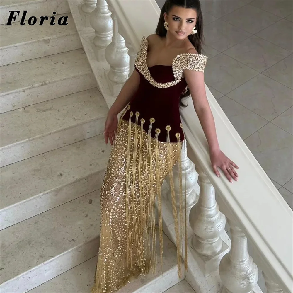 Goldene Abendkleider mit langen Quasten, neue elegante Meerjungfrauen-Kleider mit Perlenstickerei für Hochzeiten und Partys, maßgeschneiderte Ballkleider in Übergrößen, Robes de Soirée