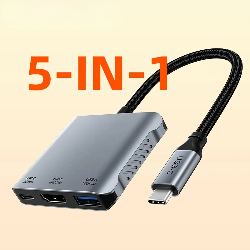 USB C HUB 4K 60Hz 5 in 1 Type C hub Dual  Adapter USB C 3.2 PD140W Docking station  Laptop Macbook Pro Air