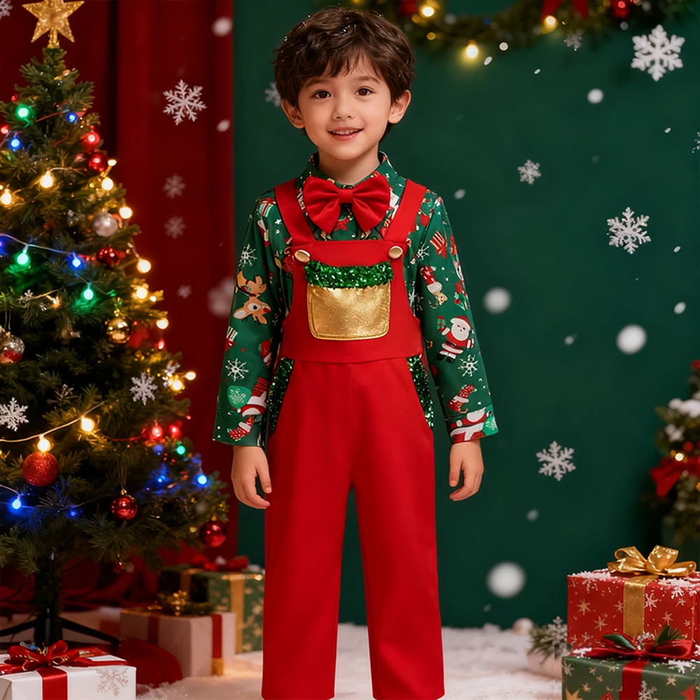 Baby Boy Clothes Christmas 2Pcs Sets For Children Formal Xmas Party Costume Red Green Outfits Birthday Dress Up Boys Clothing