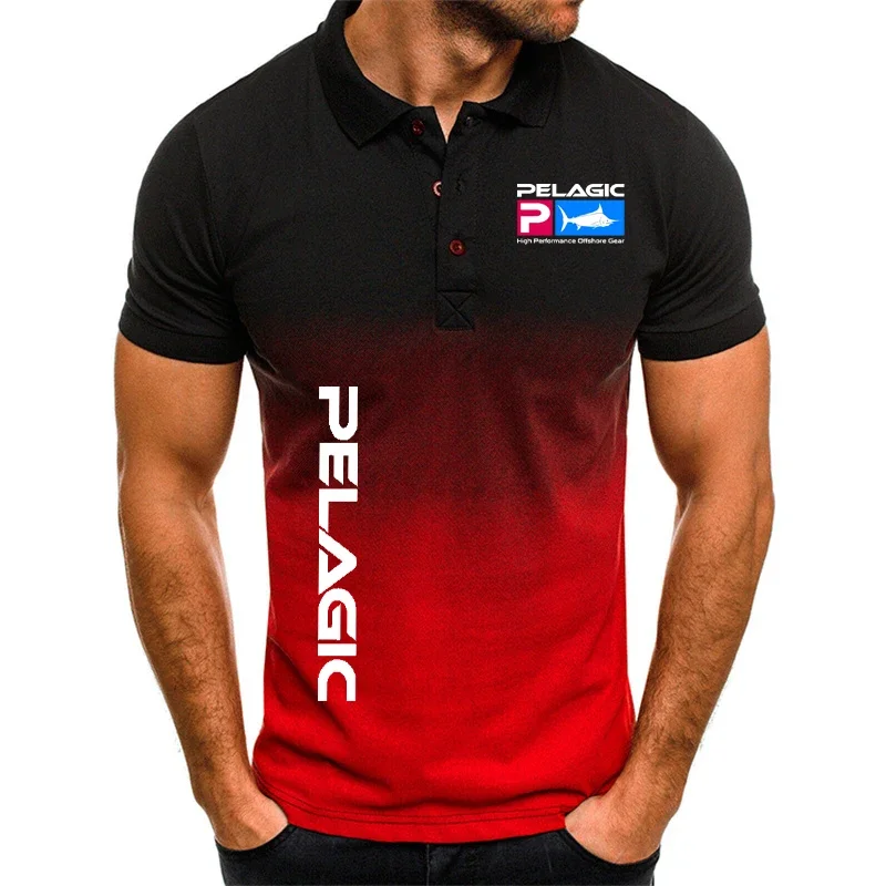 2024 New Pelagic Fishing Polo Shirt Men Printing Summer 3D gradient Shorts Sleeve Business leisure Clothes Luxury Tee Shirt