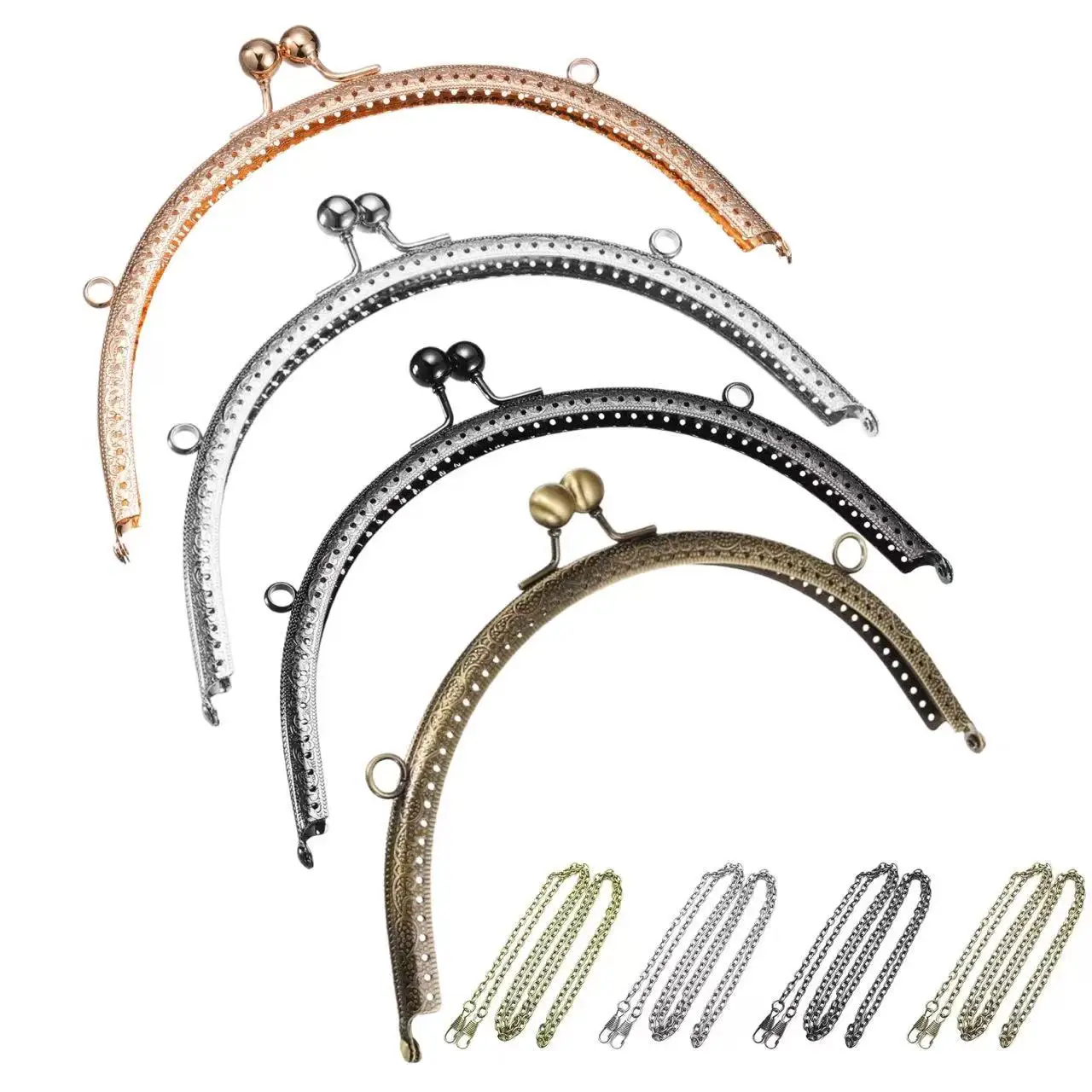 2-teiliges Set Mehrfarbige Vintage-Geprägte Metallverschlüsse mit 120cm Kette für Taschenherstellung, Hochwertiges Legierungsmaterial, Kiss-Lock-Verschluss, DIY-Zubehör für handgefertigte gewebte