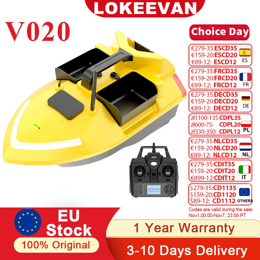 V020 GPS Fishing Bait Boat 500m Remote Control Bait Boat Dual Motor Fish Finder Support Automatic Cruise/Return/Route Correction