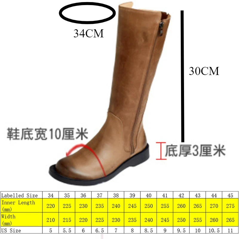 Koznoy 3cm British Natural Genuine Leather Zip Spring Flats Boots Ladies Fashion Knee High Booties Women Chimney Autumn Shoes