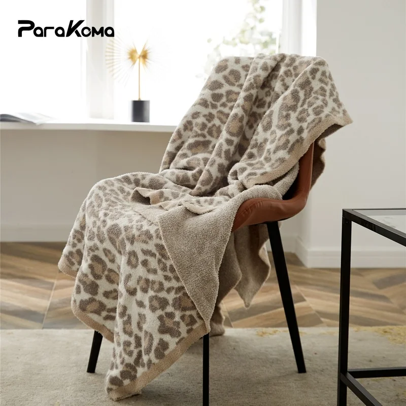 

Winter Thick Warm Throw Blanket Jacquard Elegant Stripe Edge Delicate Leopard Knitted Cozy Plaid Blankets for Beds Bed Spread