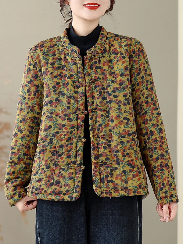 Authentic Thiened Cotton Jaet Winter Outerwear Hanfu Cotton Linen Sle Long Sve Regular Fit Single Button Closure