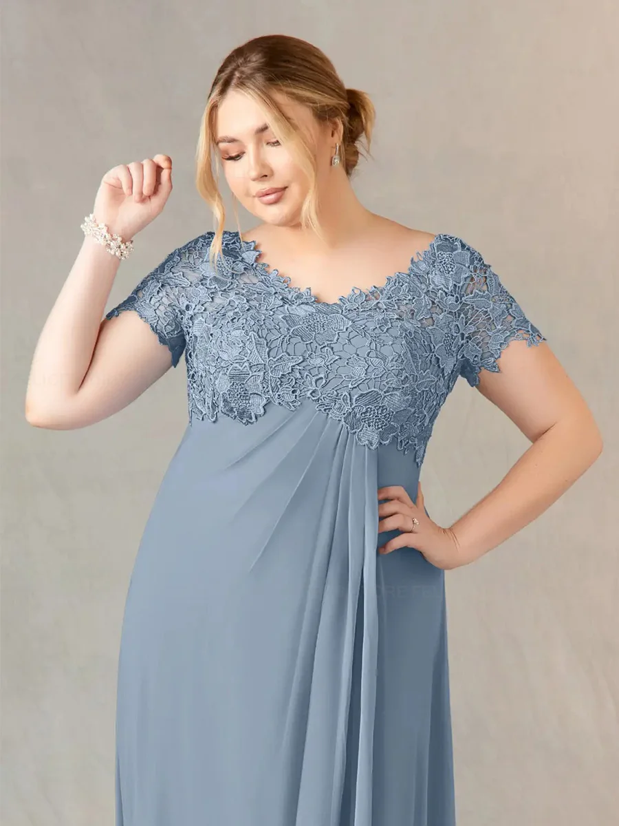 Elegante Plus Size Moeder van de Bruid Jurken 20223 A-lijn V-hals Aangepaste Kant Chiffon Bruiloft Gast Jurk Vestidos de Gala