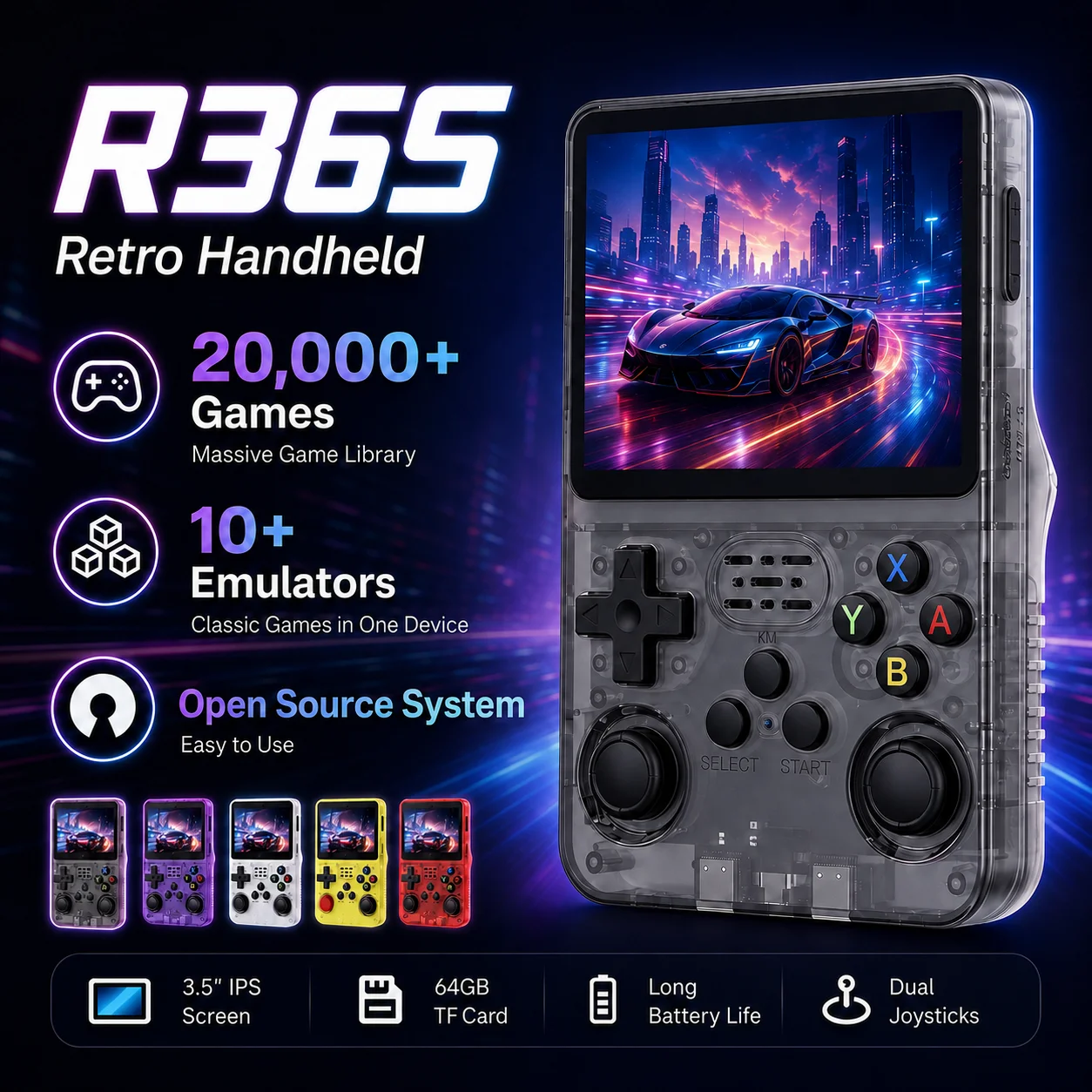 R36S Retro Handheld Game Console Linux System ARKOS 3.5-inch IPS Screen Video Player 128GB Portable Handheld Game Console