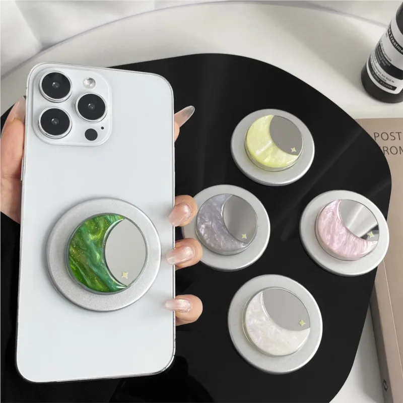 MagSafe Moon Mirror For Magnetic Phone Grip Holder, Pearl Shell Texture Pop Socket with Makeup Mirror for iPhone 17 16 Pro Max