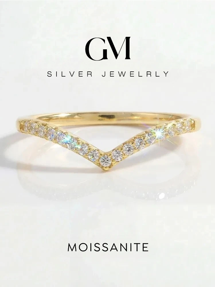 925 Sterling Silber Elegante Modische Echte Moissanit-Diamant V-förmige Glänzende Ringe für Damen Verlobungs- und Hochzeitsschmuck
