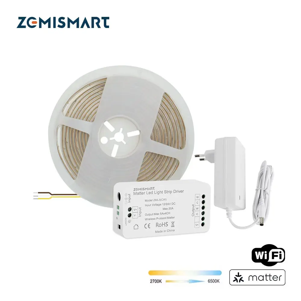 

Zemismart COB Led Strip Light CW IP65 with Matter WiFi Led Driver Support Alexa Google Home Smartthings Homekit App Control