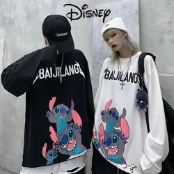 Disney Stitch Long-sleeved T-shirt Cartoon Fashion Man Woman Prints Round Neck Top Y2K Autumn Winter Street Casual Sports Shirt