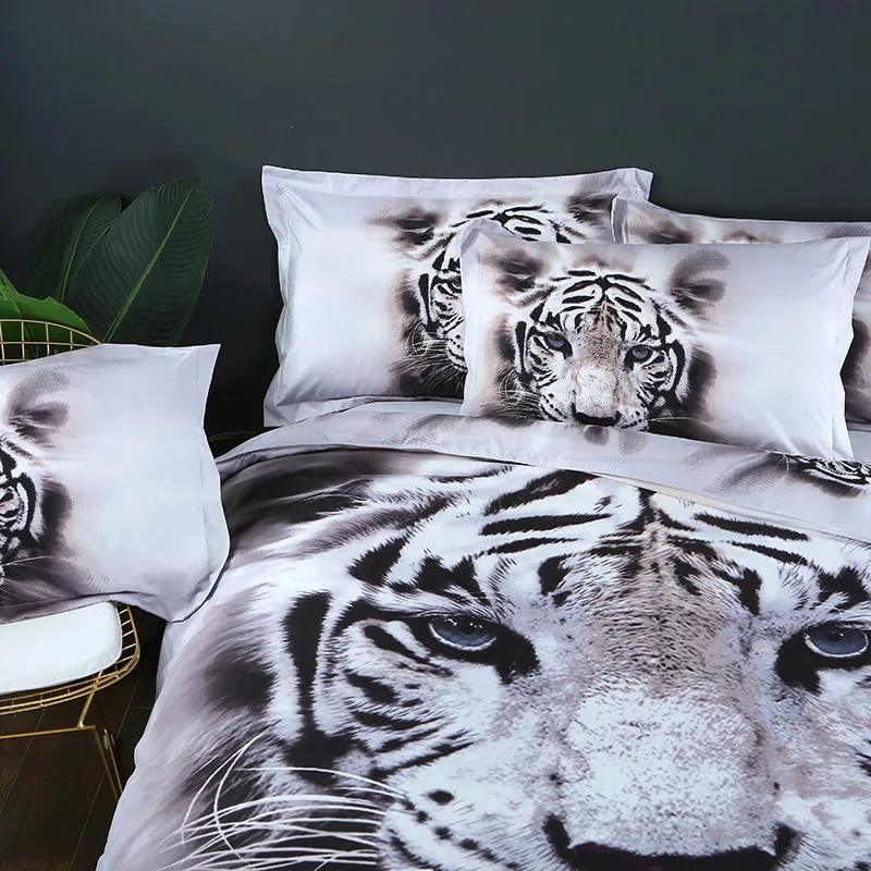 Set Tempat Tidur Harimau Seprai Selimut Penutup Sarung Bantal 3d Cetak Digital Serigala Tekstil Rumah Selimut Penutup Set Tempat Tidur Linen