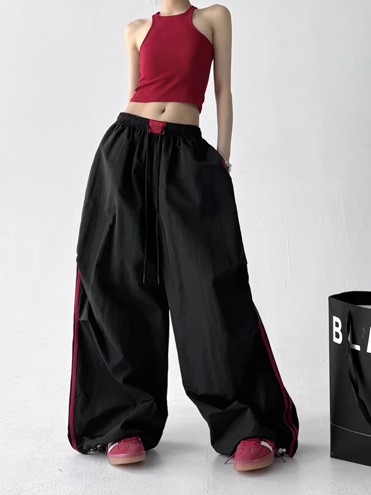 レトロアメリカンドライファストパラトルーパーパンツ女性の夏薄いカジュアルルーズジャズダンス作業服ズボンハイウエスト弾性