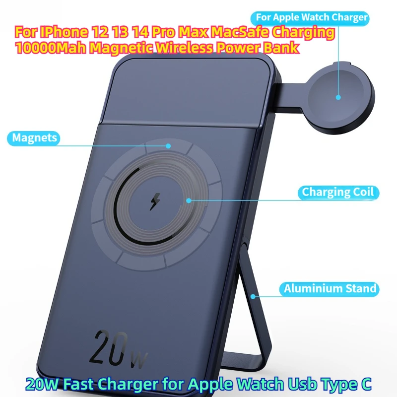 

For IPhone 12 13 14 Pro Max MacSafe Charging 10000Mah Magnetic Wireless Power Bank 20W Fast Charger for Apple Watch Usb Type С