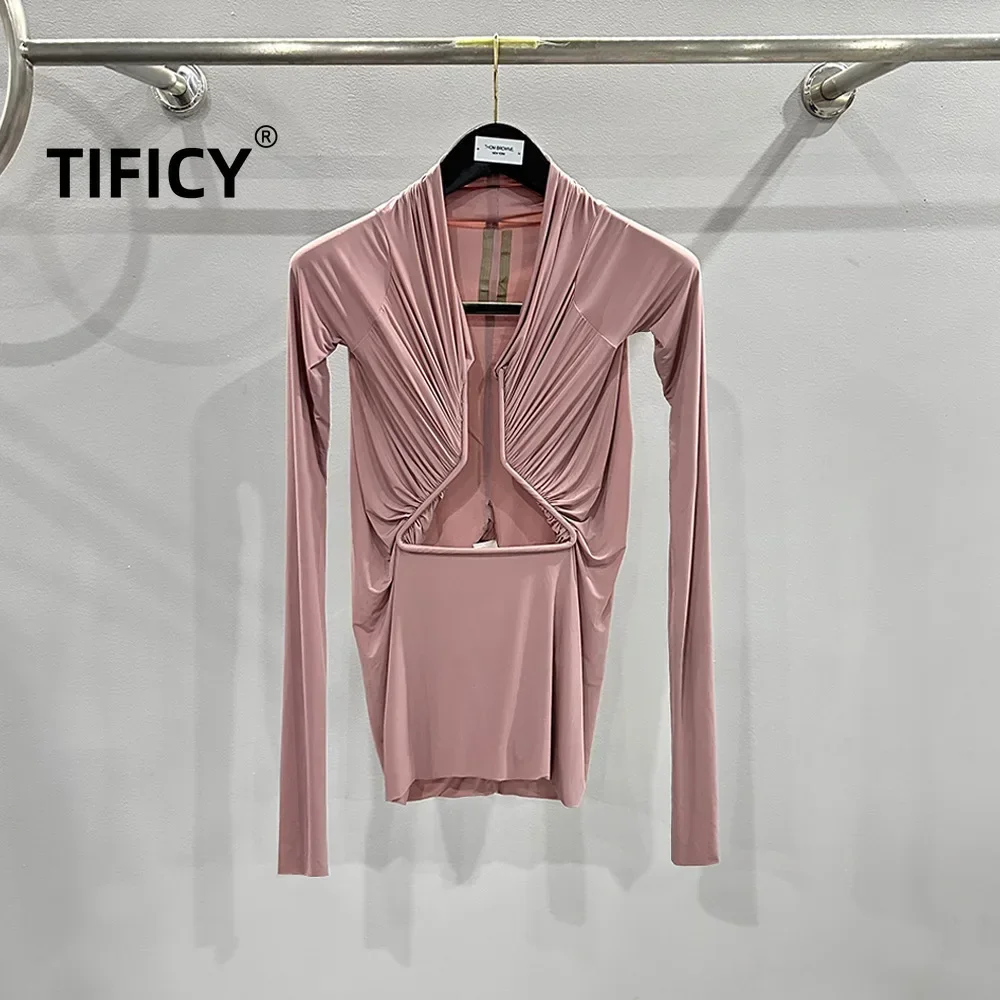 

TIFICY High Street модная сексуальная женская сексуальная женская ажурная конструкция из модала закрытая вязка черная футболка с длинными рукавами топы