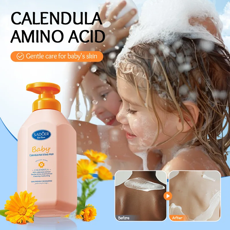 Champú corporal de caléndula para niños, 600g, 2 en 1, aminoácidos, hidratación suave, limpieza profunda, cuidado de la piel corporal