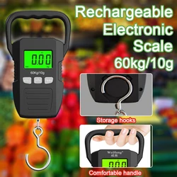 Báscula electrónica portátil de 60kg/10g, báscula colgante Digital recargable, herramienta de pesaje multiusos de alta precisión antivibración