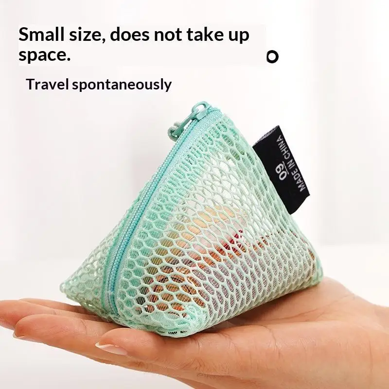 ~Triangular Mesh Bag Lipstick Jewelry Cosmetic Bag Portable Rope Design Mini Coin Purse Dopamine Color Candy Color Storage Bag