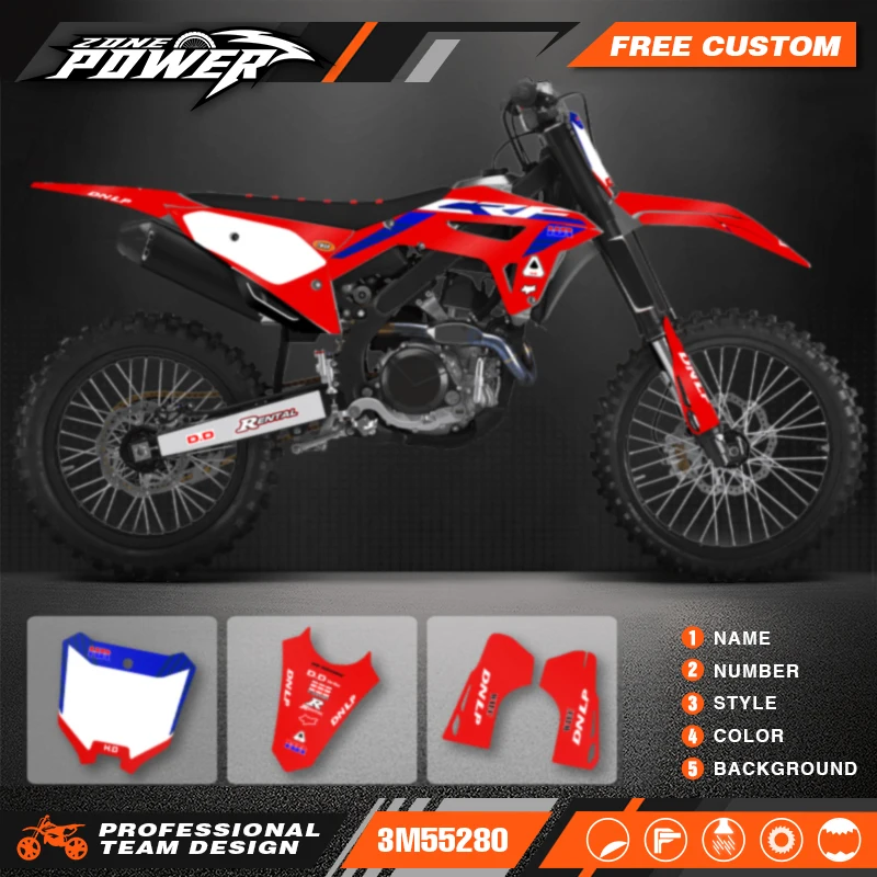 Powerzone Motorcycle Graphic Decal Stickers Kits For Honda CRF450R 2021-2023 CRF250 CRF250R 2022-2024 Number Name Customize 21