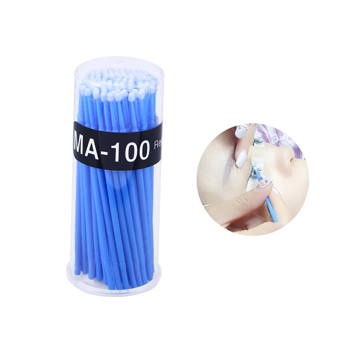 Micro-brosses applicateurs jetables, baguettes en Nylon non pelucheuses, outils de maquillage, écouvillons de coton pour Extension de cils bleus de 2mm, 100 pièces