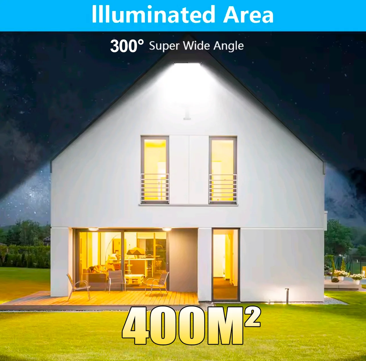 ضوء شمسي خارجي فائق السطوع 10000 وات/5000 وات/500 وات 300 ° زاوية واسعة استشعار الحركة ضوء الشارع في الهواء الطلق عالية الطاقة LED مصباح الشارع #2