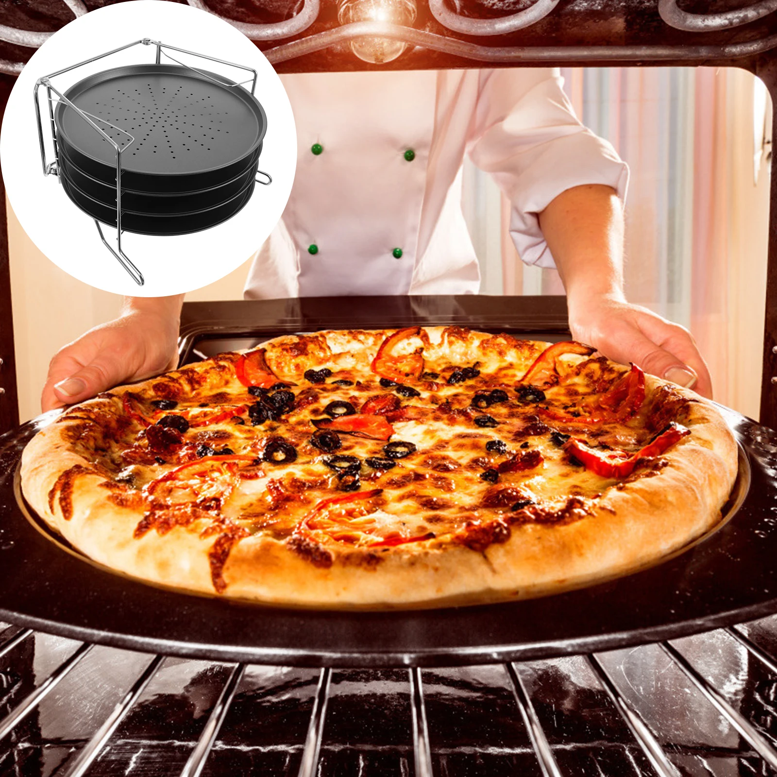 

12 Inch Pizza Pan Set 4 Layers Non-stick Round Baking Tray Oven Cake Pan Home Stainless Steel Bakeware Easy Clean Durability
