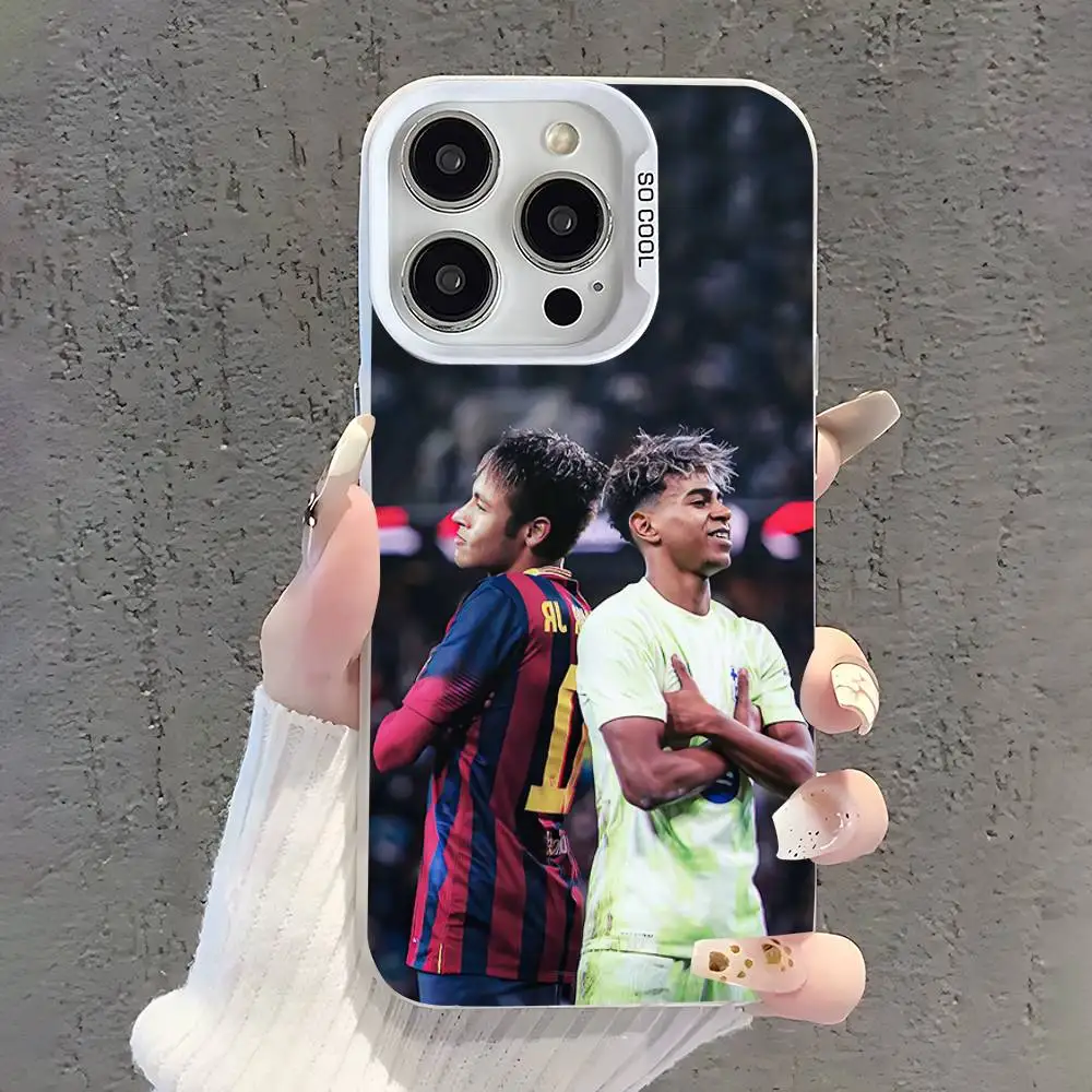 حافظة هاتف لكرة القدم 19 L-Lamines لهاتف iPhone 17,16,15,14,13,12,11,Pro,XS,Max,Plus,Mini,SE غطاء مقاوم للصدمات من الحلوى البيضاء غير اللامعة