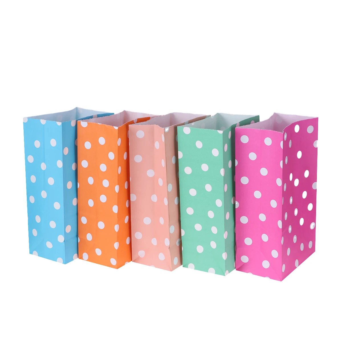 

50pcs Colorful Paper Bags Dot Pattern Gift Bags Candy Cookie Bread Nuts Bags for Baking Package Supplies (22 x 12cm 10pcs