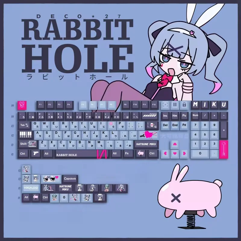 New Miku Rabbit Theme Keycap 120key Cherry Profile Pbt Hot Sublimation Mechanical Keyboard Animation Peripheral Game Keycap